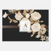 Feuille De Papier Cadeau Élégant Monogramme noir Rose or (Devant)