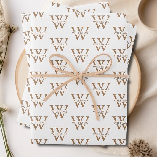 Feuille De Papier Cadeau Élégant Monogramme personnalisé Nom Blanc personna