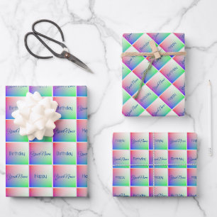 Feuille De Papier Cadeau Élégant Motif Arc-en-ciel d'anniversaire heureux