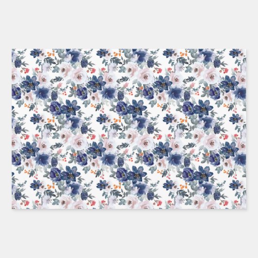 Feuille De Papier Cadeau élégant motif carrelé à fleurs (Devant)