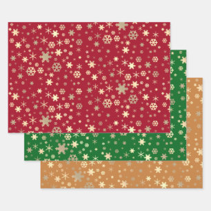 Feuille De Papier Cadeau Élégant Motif de flocon de neige de Noël Gold