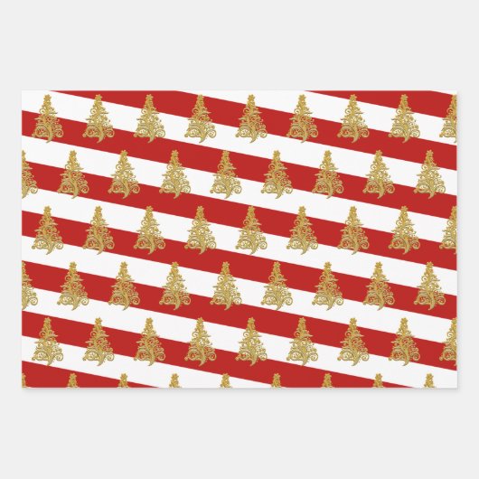 Feuille De Papier Cadeau Élégant motif de Noël en or rayé (Devant)