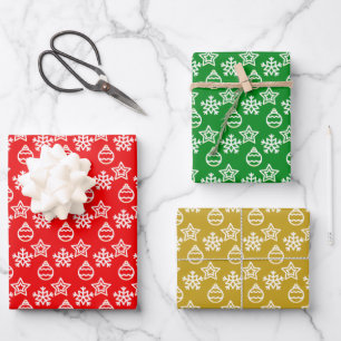 Feuille De Papier Cadeau Élégant Motif de Noël sur Vert, Rouge & Doré