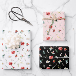 Feuille De Papier Cadeau Élégant Motif d'hiver Floral