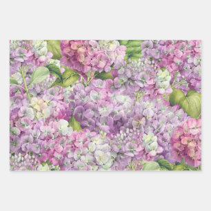 Feuille De Papier Cadeau Élégant Motif d'Hydrangée rose de la Lavande flora