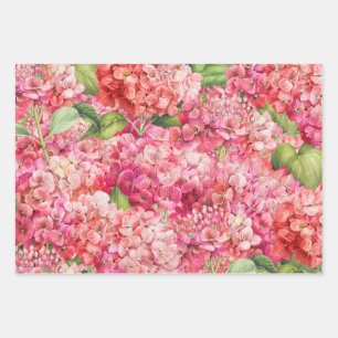Feuille De Papier Cadeau Élégant Motif d'Hydrangée rose florale