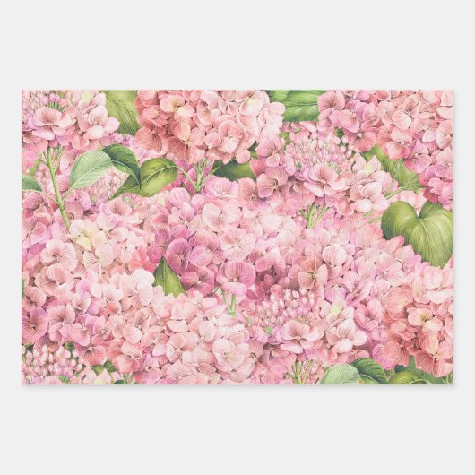 Feuille De Papier Cadeau Élégant Motif d'Hydrangée rose florale (Devant)