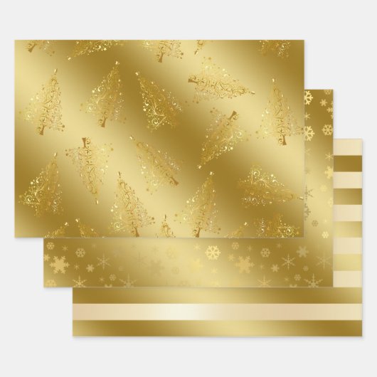 Feuille De Papier Cadeau Élégant motif d'or de Noël (Lot)