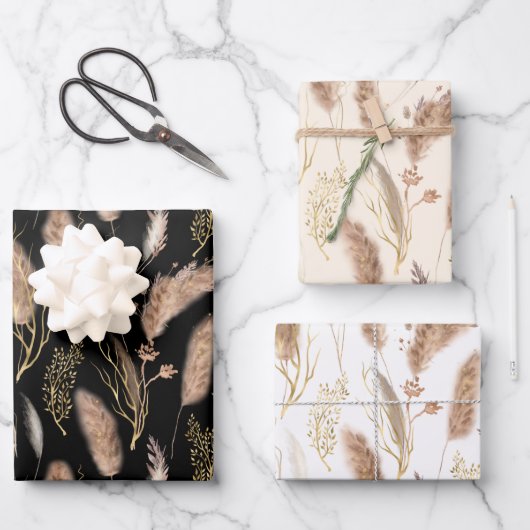 Feuille De Papier Cadeau Élégant Motif en laiton moderne chic Beige Pampas (Recto)