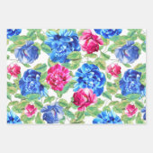 Feuille De Papier Cadeau Élégant Motif Floral Bleu & Rose Hydrangea (Devant 3)