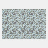 Feuille De Papier Cadeau Élégant motif floral bleu vert (Devant 3)