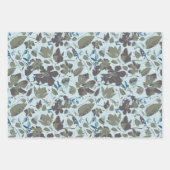 Feuille De Papier Cadeau Élégant motif floral bleu vert (Devant 2)