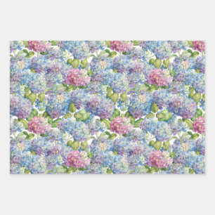 Feuille De Papier Cadeau Élégant motif floral d'Hydrangea rose bleue