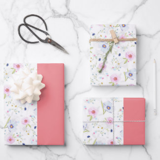 FEUILLE DE PAPIER CADEAU ÉLÉGANT MOTIF FLORAL MOITIÉ ROSE MOITIÉ EMBALLAGE