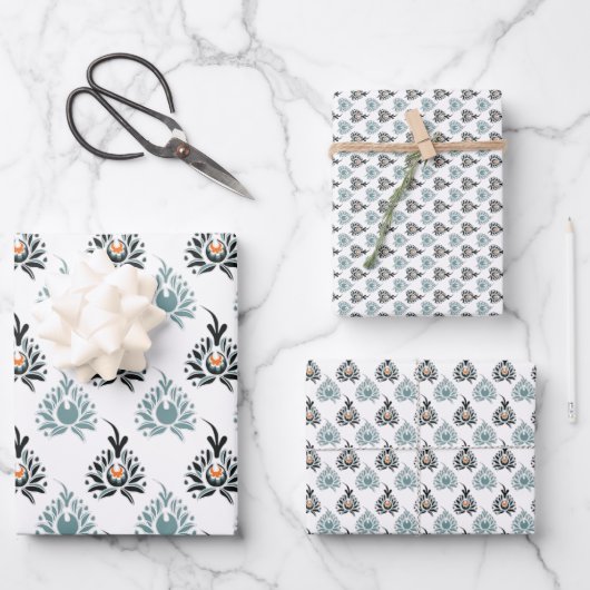 Feuille De Papier Cadeau Élégant motif floral Rose bleu (Recto)