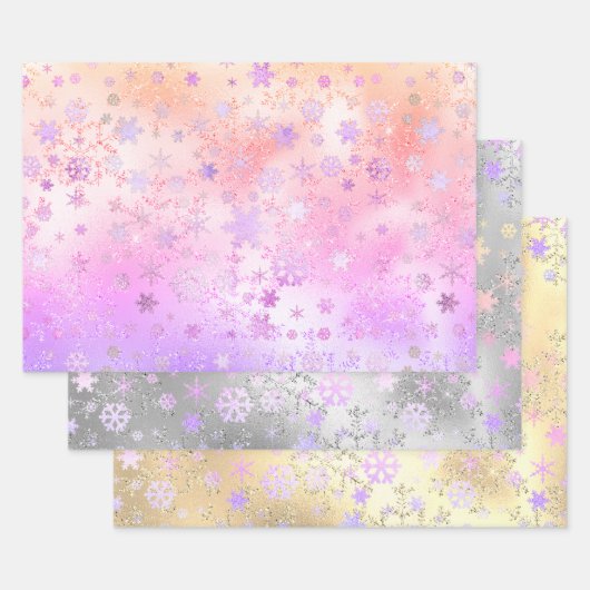 Feuille De Papier Cadeau Élégant Motif Holographique de Noël Snowflake (Lot)