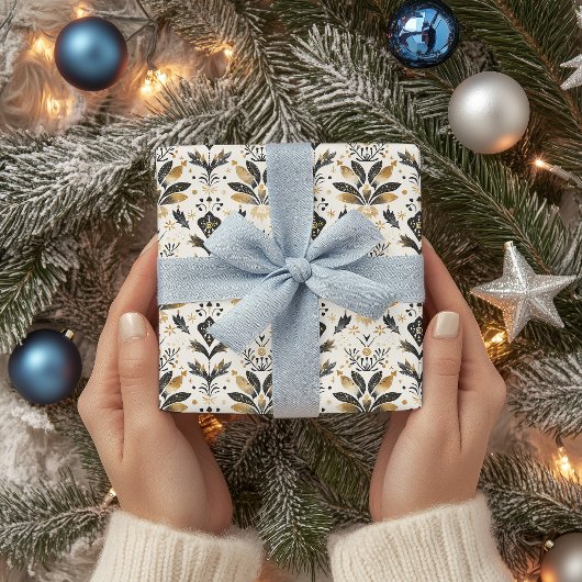 Feuille De Papier Cadeau Élégant Motif motif de Noël avec Gold Foil Acc