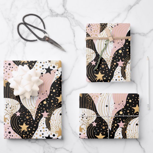 Feuille De Papier Cadeau Élégant motif rose étoile (Recto)