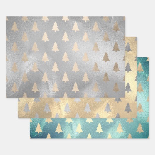 Feuille De Papier Cadeau Élégant Motifs d'arbre de Noël moderne (Lot)