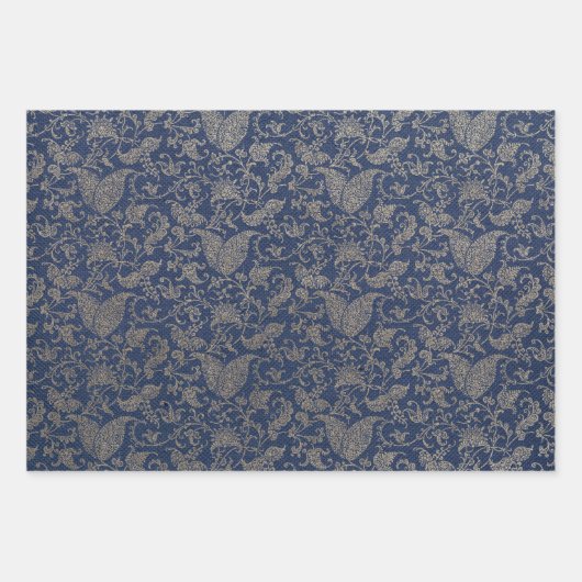 Feuille De Papier Cadeau Elegant Navy Blue and Gold Pattern (Devant)