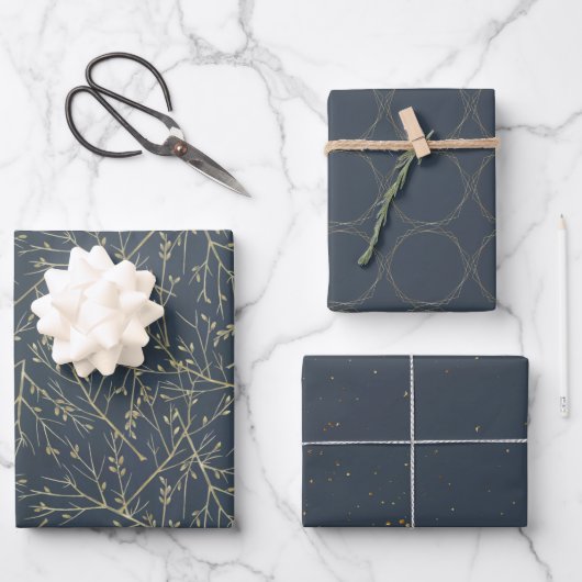 Feuille De Papier Cadeau Elegant Navy Blue and Gold Pattern (Recto)