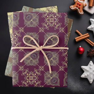 Feuille De Papier Cadeau Élégant Noël Abstrait, Plum, Tan,