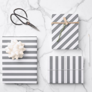 Feuille De Papier Cadeau Élégant Noël Argent et Blanc rayé