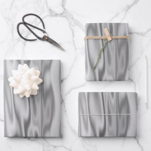 Feuille De Papier Cadeau Élégant Noël Argent Faux Satin Graphique