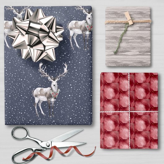 Feuille De Papier Cadeau Élégant Noël aux rennes de neige bleu et gris