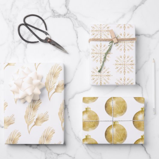 Feuille De Papier Cadeau Élégant Noël d'or blanc (Recto)