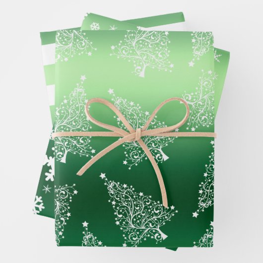 Feuille De Papier Cadeau Élégant Noël vert & blanc motif (En situation)