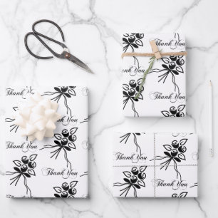 Feuille De Papier Cadeau Elégant noir / blanc Floral Motif Merci Occasion