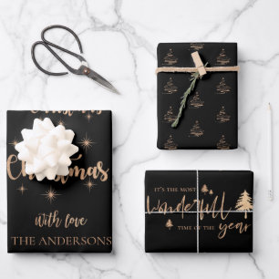 Feuille De Papier Cadeau Élégant noir cuivre Joyeux Noël Citation cadeau
