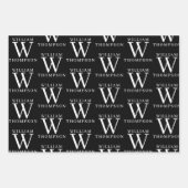 Feuille De Papier Cadeau Élégant noir et blanc Nom monogramme initial (Devant)