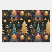 Feuille De Papier Cadeau Élégant Noir & Or Noël (Devant)