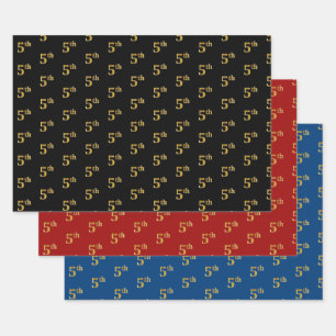 Feuille De Papier Cadeau Elégant noir, rouge, bleu, Faux Gold 5e événement 