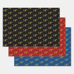 Feuille De Papier Cadeau Élégant Noir, Rouge, Bleu, Faux Or 14ème événement