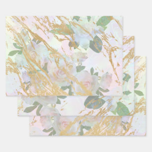 Feuille De Papier Cadeau Elégant Or Blanc Rose Silk Design Découpage