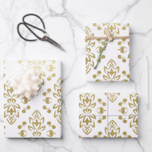 Feuille De Papier Cadeau Elégant or Damask motif Floral Mariage