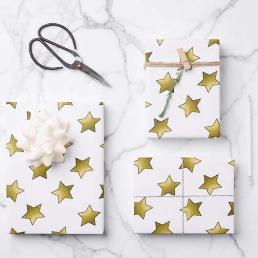 Feuille De Papier Cadeau Élégant or étoiles motif blanc (Recto)
