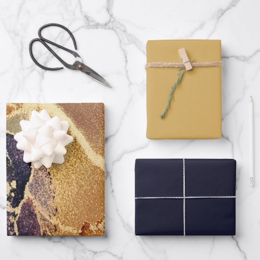 Feuille De Papier Cadeau Élégant Or Tan Purple Abstrait  (Recto)