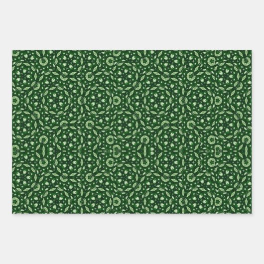 Feuille De Papier Cadeau Élégant ornement de Noël & Mandala Motif Vert (Devant 2)