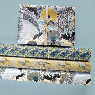 Feuille De Papier Cadeau Élégant Papillons Botanique Découpage Cadeau