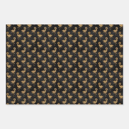Feuille De Papier Cadeau Elégant Parties scintillant or Flamingo Pattern Sp (Devant 3)
