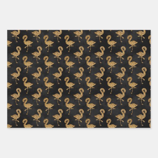 Feuille De Papier Cadeau Elégant Parties scintillant or Flamingo Pattern Sp (Devant 2)