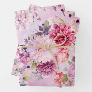 Feuille De Papier Cadeau Elégant Pastel Aquarelle Bouquets Floraux