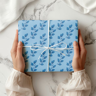Feuille De Papier Cadeau Élégant pastel et botanique à l'aquarelle bleu fon