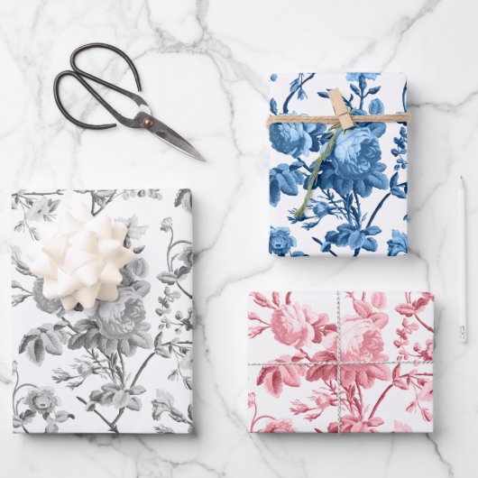 Feuille De Papier Cadeau Élégant Pastel Rose, Gris, Rose Bleu (Recto)