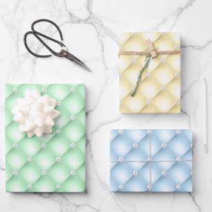Feuille De Papier Cadeau Élégant Patel Vert, Jaune et Bleu Diamant Capitonn