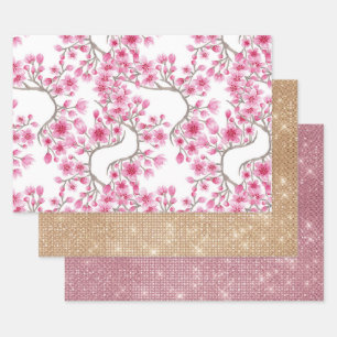 Feuille De Papier Cadeau Elegant Pink Cherry Blossom Floral Watercolor